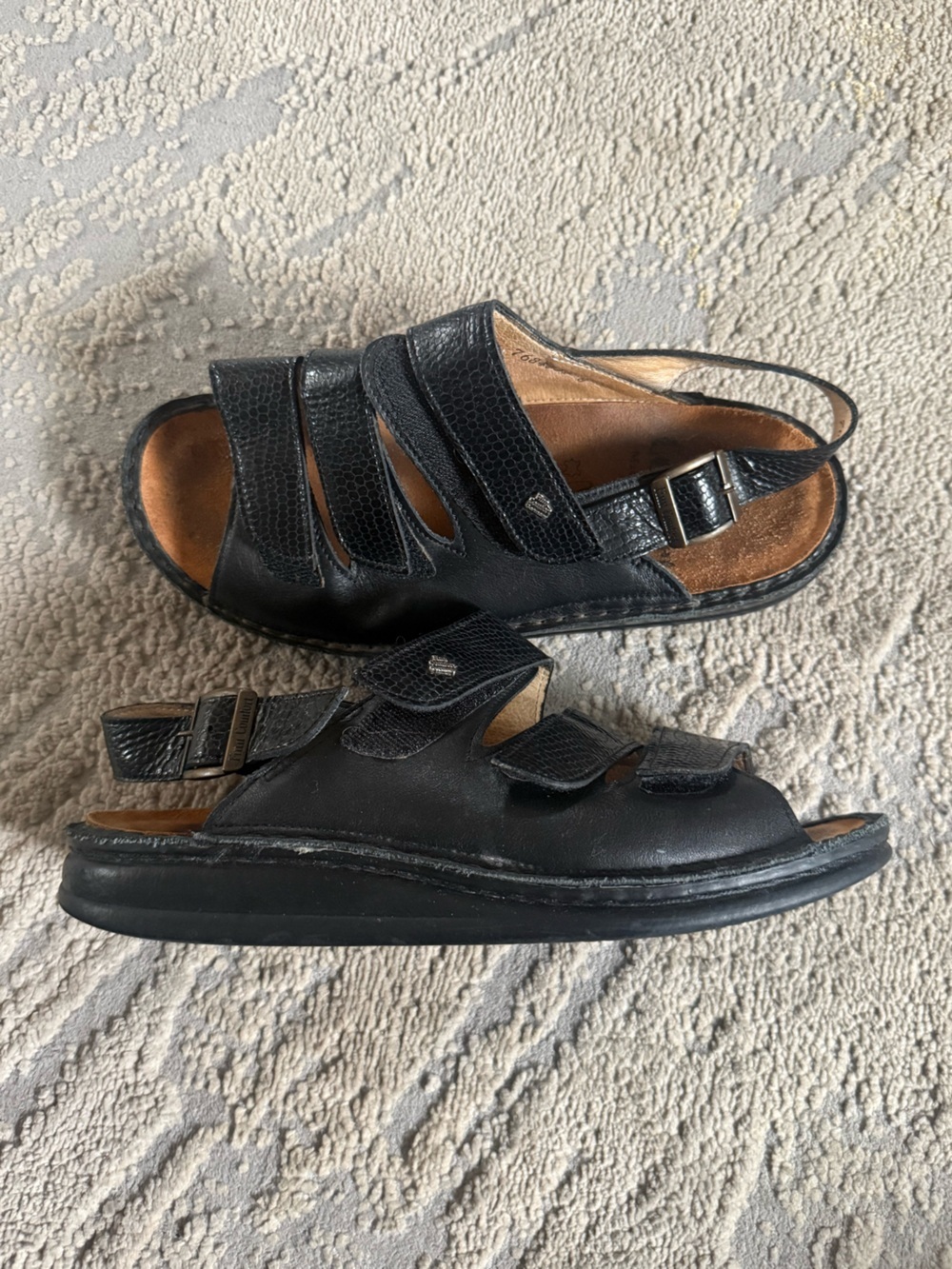 Finn Comfort Sandals Sylt Black Leather croc embossed Slingback straps 8